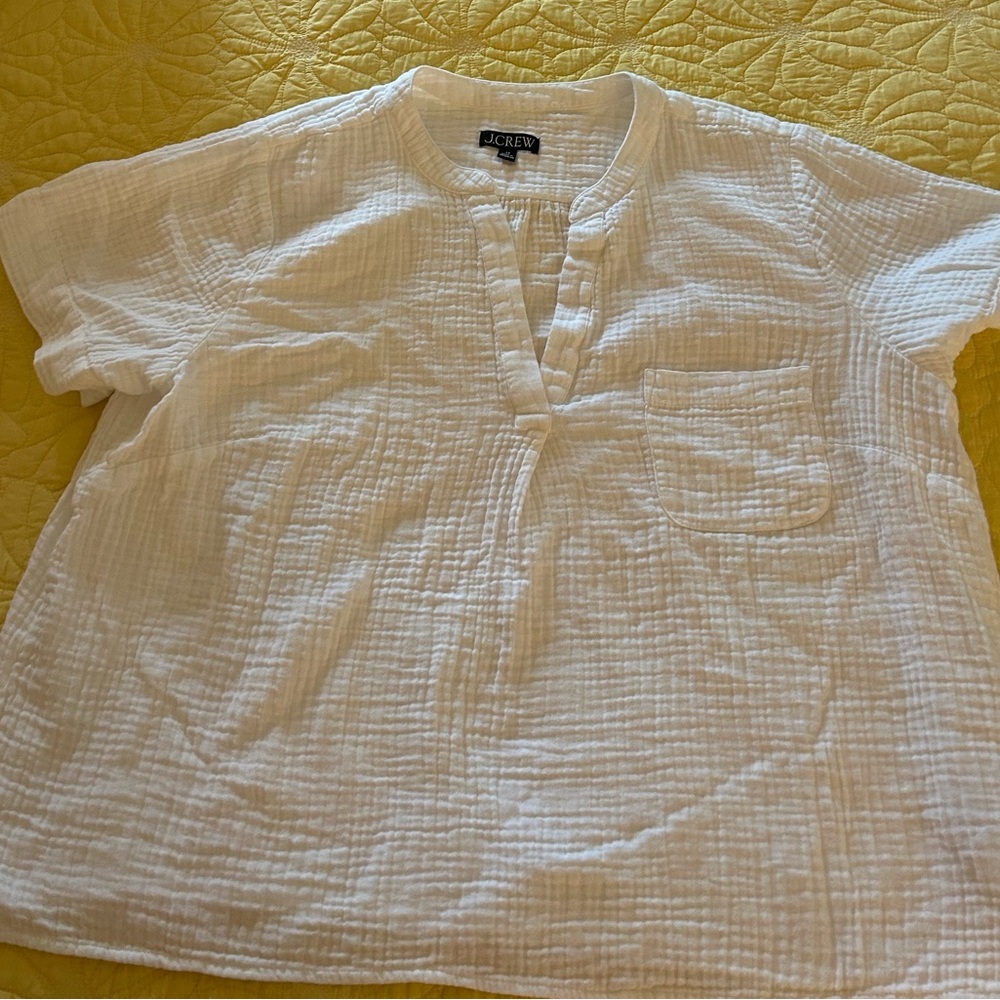 J. Crew White Textured Popover Shirt